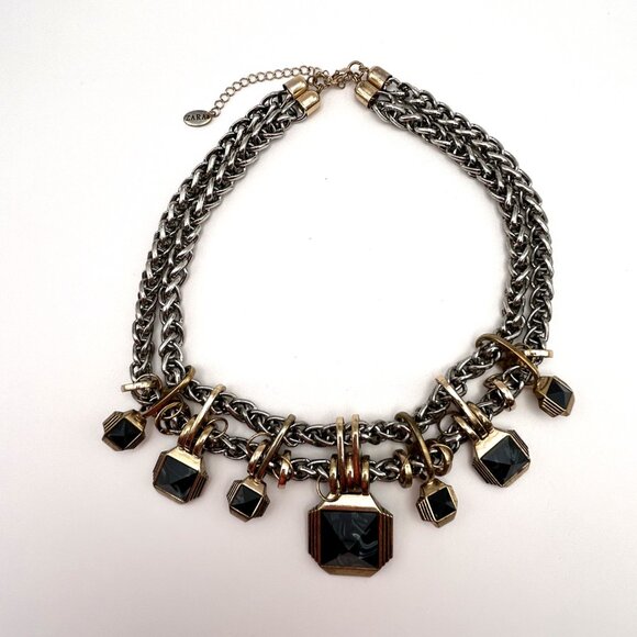 Zara Statement Necklace Silver Gold Tone Chunky Chain Geometric Charms Bold - Picture 2 of 13
